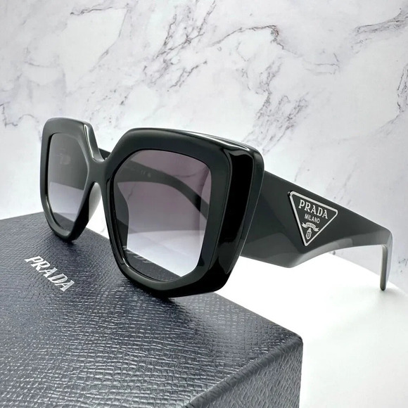 Prada Sunglasses Black Square Oversized Triangle Logo Italy Gradient Lens - Picture 14 of 16
